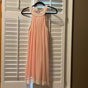 Bo-Bel feminine shell pink dress with lace trim. Size Small